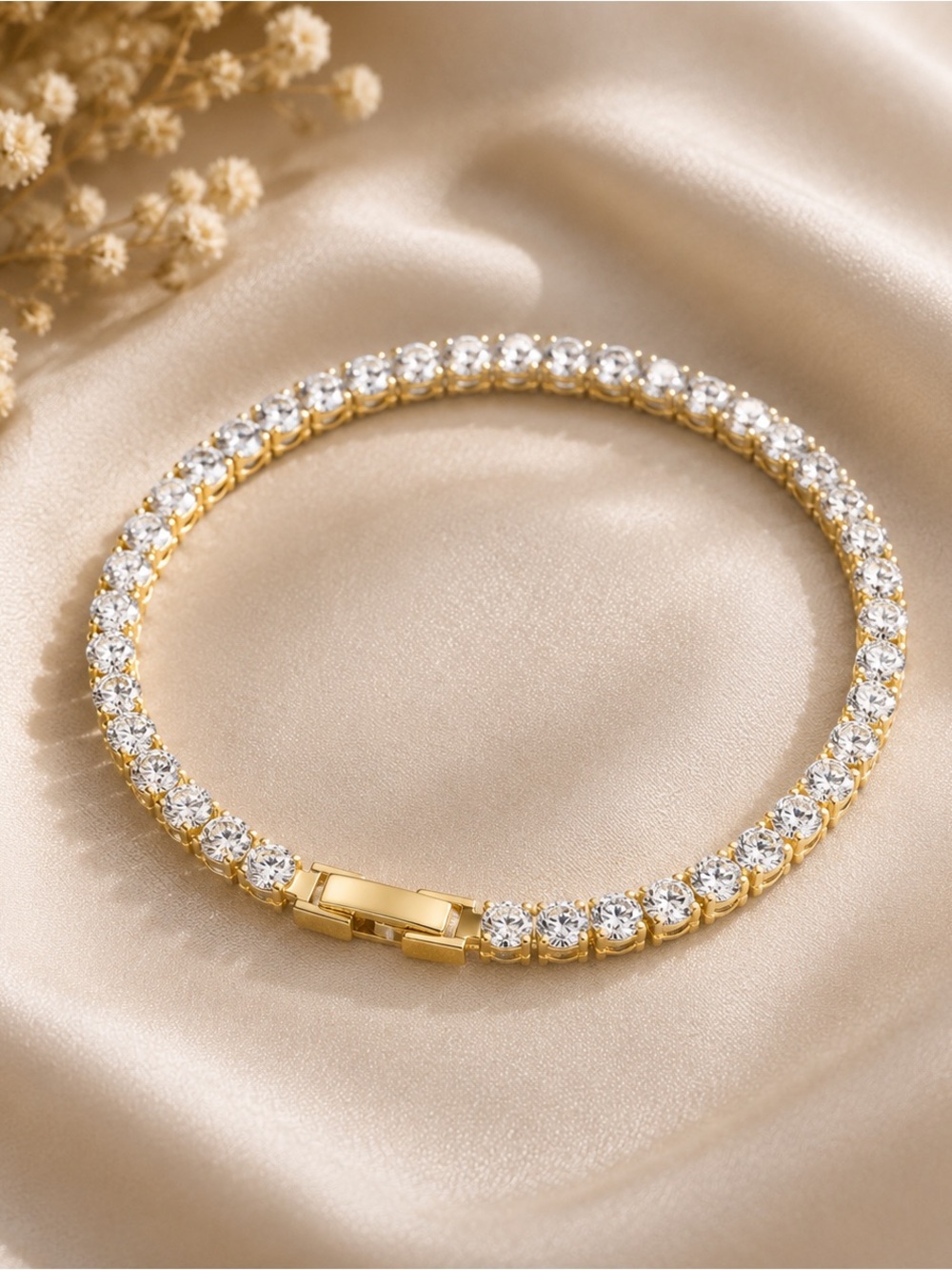 14K Gold Filled Round CZ Tennis Bracelet 7” Bridal Classic. (Not stamped)